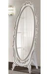 Hümas Dekoratif Eskitme Beyaz Oymalı Ahşap Oval Ayaklı Boy Aynası 177 x 68 Cm